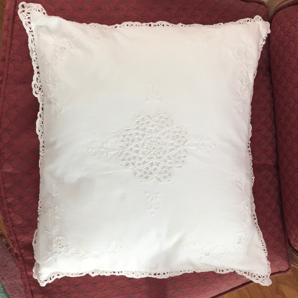 White Crochet Cotton Accent Pillow